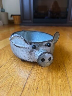 Galvanized Metal Tin Pig Planter for Medium Sized Plant or Succulents, Bucket